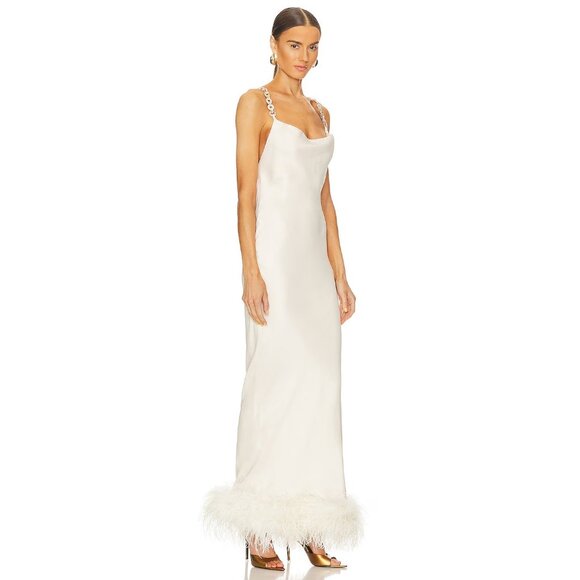 Bubish Farah Feather Trim Slip Dress in White - Picture 2 of 4